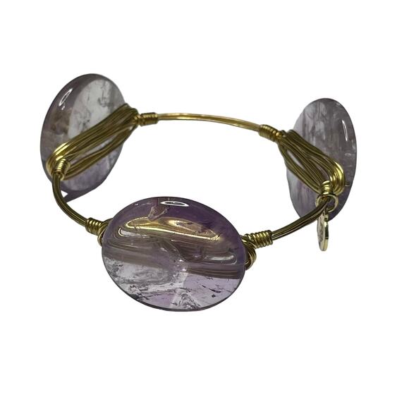 BOURBON & BOWETIES gold tone bracelet bangle light violet purple wire wrapped - Picture 1 of 10